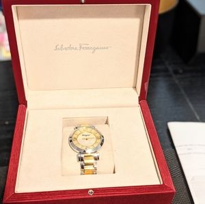 Salvatore Ferragamo Gancino Deco Bracelet Watch, Two-Toned Gold/Silver 39mm